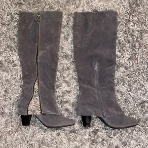 Gray Suede Heeled Boots
